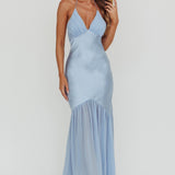 Aysah Chiffon Hem Halter Maxi Dress Light Blue