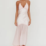 Aysah Chiffon Hem Halter Maxi Dress Pink