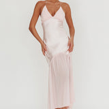 Aysah Chiffon Hem Halter Maxi Dress Pink