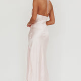 Aysah Chiffon Hem Halter Maxi Dress Pink