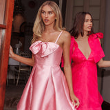 Love Talk Flared Bow Mini Dress Pink