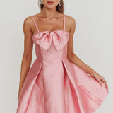 Love Talk Flared Bow Mini Dress Pink