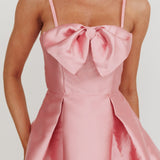 Love Talk Flared Bow Mini Dress Pink