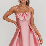 Love Talk Flared Bow Mini Dress Pink