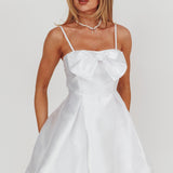 Love Talk Flared Bow Mini Dress White