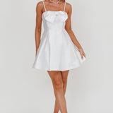 Love Talk Flared Bow Mini Dress White