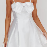 Love Talk Flared Bow Mini Dress White