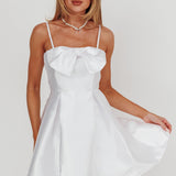 Love Talk Flared Bow Mini Dress White