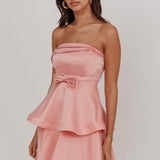 Alix Strapless Tiered Ruffle Mini Dress Rose Pink