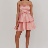 Alix Strapless Tiered Ruffle Mini Dress Rose Pink