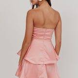 Alix Strapless Tiered Ruffle Mini Dress Rose Pink