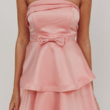 Alix Strapless Tiered Ruffle Mini Dress Rose Pink