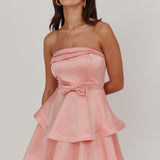 Alix Strapless Tiered Ruffle Mini Dress Rose Pink