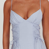 Kalaya Lace-Up Waist Midi Dress Light Blue