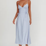 Kalaya Lace-Up Waist Midi Dress Light Blue