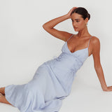 Kalaya Lace-Up Waist Midi Dress Light Blue