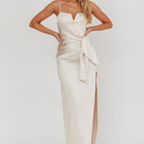 Celestine Waist Tie Satin Maxi Dress Light Champagne