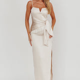 Celestine Waist Tie Satin Maxi Dress Light Champagne