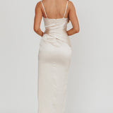 Celestine Waist Tie Satin Maxi Dress Light Champagne