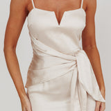 Celestine Waist Tie Satin Maxi Dress Light Champagne