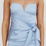 Celestine Waist Tie Satin Maxi Dress Light Blue