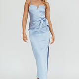 Celestine Waist Tie Satin Maxi Dress Light Blue