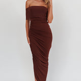 Matches One Shoulder Bodycon Maxi Dress Chocolate