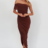 Matches One Shoulder Bodycon Maxi Dress Chocolate