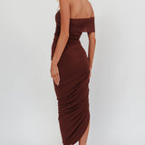 Matches One Shoulder Bodycon Maxi Dress Chocolate