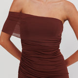 Matches One Shoulder Bodycon Maxi Dress Chocolate