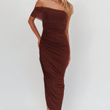 Matches One Shoulder Bodycon Maxi Dress Chocolate