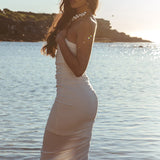 Matches One Shoulder Bodycon Maxi Dress White