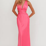 On And On Crossover Cut-Out Maxi Dress Hot Pink