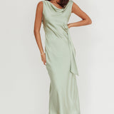 Take Care Backless Sash Maxi Dress Pistachio