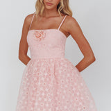 Bahia A-Line Square Neckline Mini Dress Lace Blush
