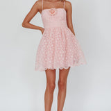 Bahia A-Line Square Neckline Mini Dress Lace Blush
