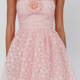 Bahia A-Line Square Neckline Mini Dress Lace Blush