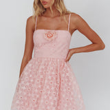 Bahia A-Line Square Neckline Mini Dress Lace Blush