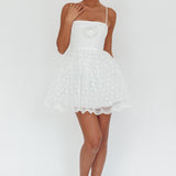 Bahia A-Line Square Neckline Mini Dress Lace White