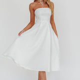 Worship Strapless A-Line Midi Dress White