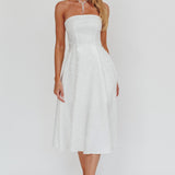 Worship Strapless A-Line Midi Dress White