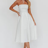 Worship Strapless A-Line Midi Dress White