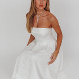 Worship Strapless A-Line Midi Dress White
