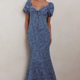 Feeling Electric Puff Sleeves Mermaid Maxi Dress Denim Blue
