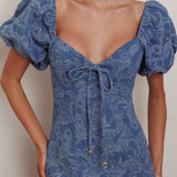Feeling Electric Puff Sleeves Mermaid Maxi Dress Denim Blue