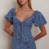 Feeling Electric Puff Sleeves Mermaid Maxi Dress Denim Blue
