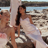 Treats Cowl Back Satin Maxi Dress Baby Pink