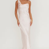 Treats Cowl Back Satin Maxi Dress Baby Pink