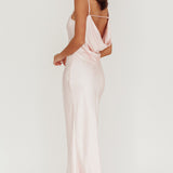 Treats Cowl Back Satin Maxi Dress Baby Pink