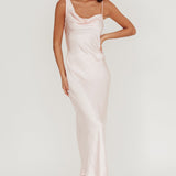 Treats Cowl Back Satin Maxi Dress Baby Pink
